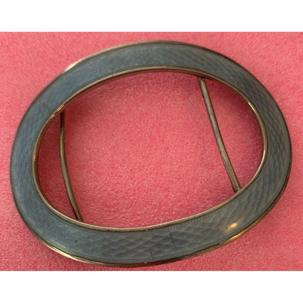 Georg Adam Scheid 925 Silver - Vintage Antique  Enamel Belt Buckle  powder  blue